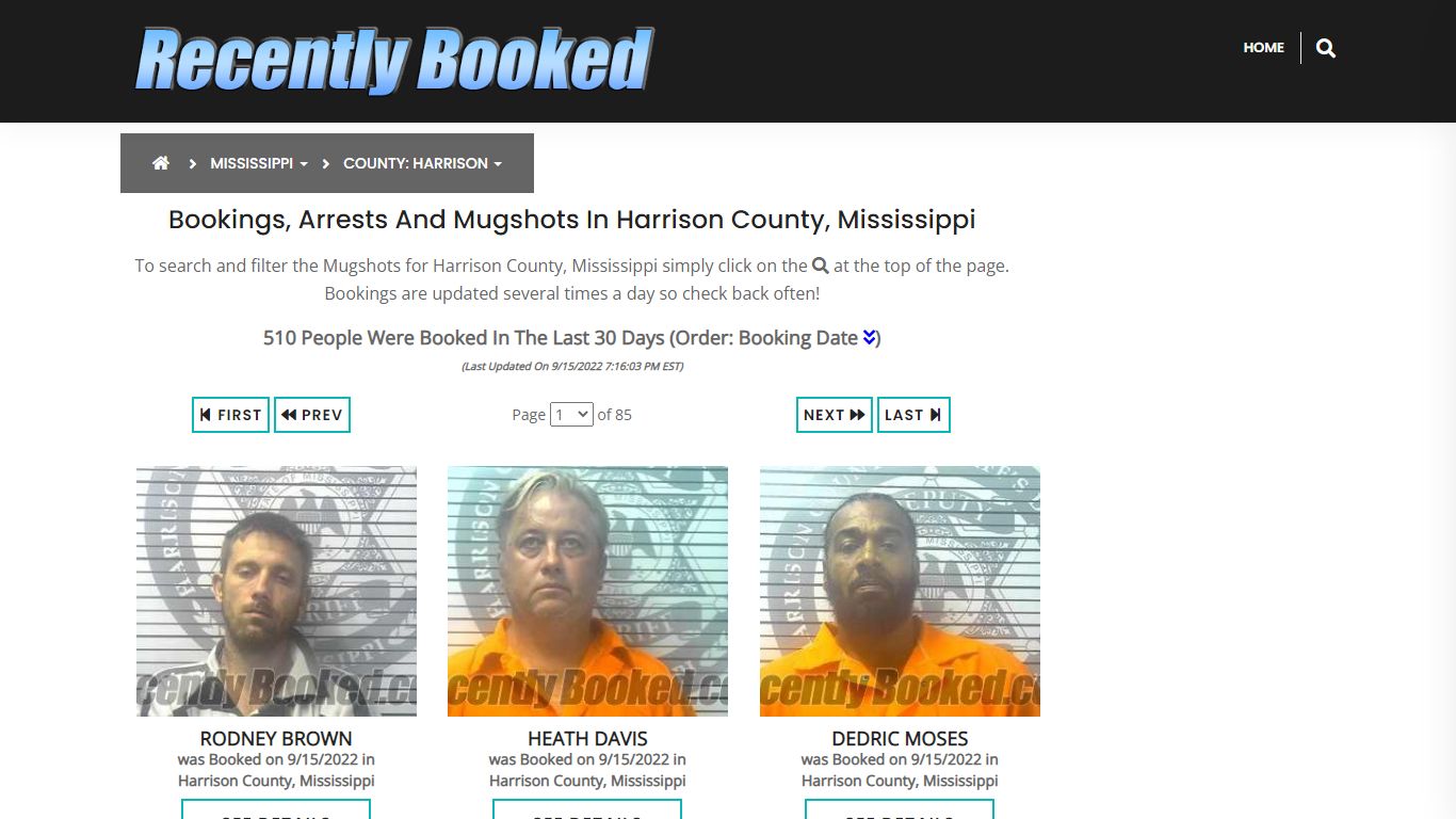 Bookings, Arrests and Mugshots in Harrison County, Mississippi